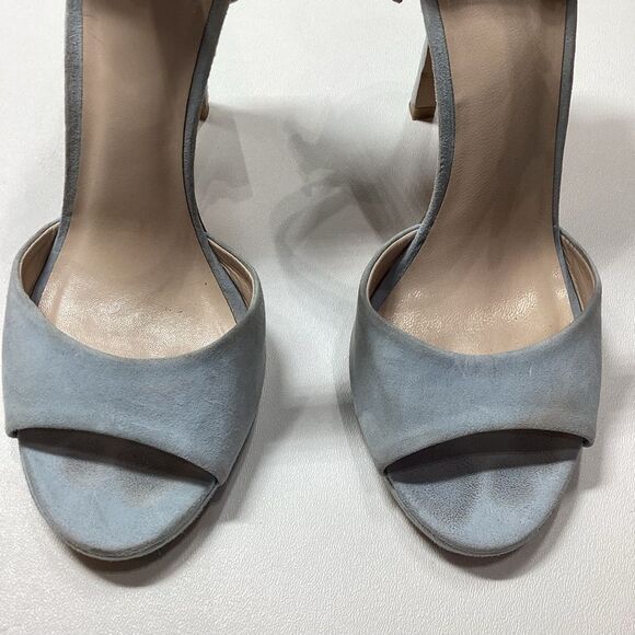 ISLO Isabella Lorusso Back Bow Open Toe Light Blue Suede Heels Size EU 37 - Picture 4 of 16
